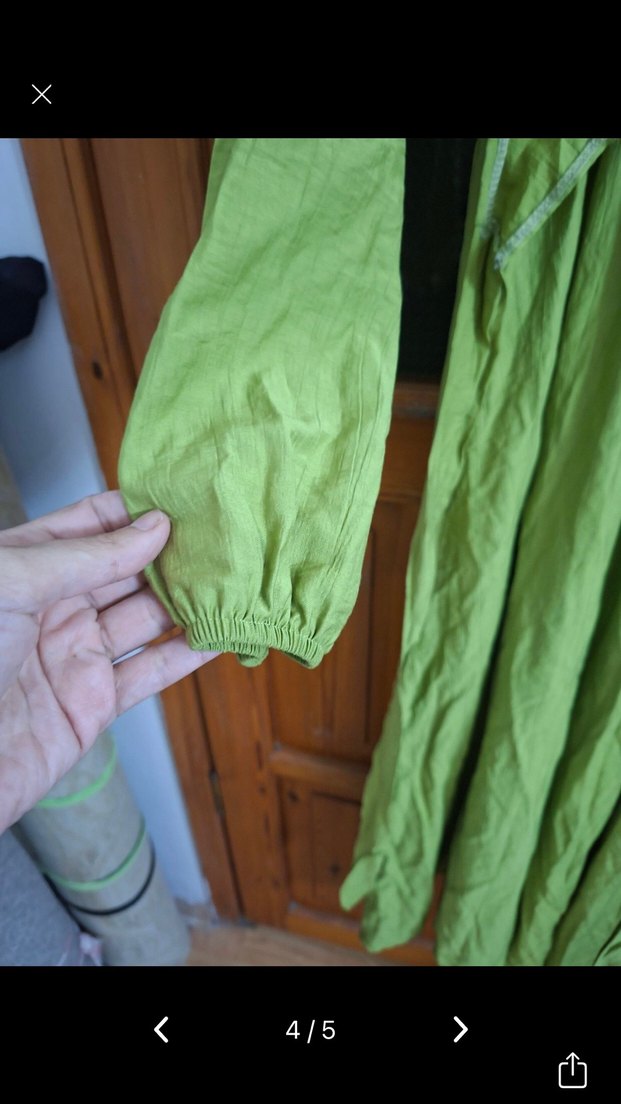 Yeşil Uzun Keten Elbise - Görsel 3