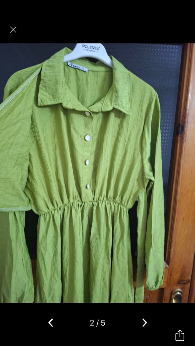 Yeşil Uzun Keten Elbise - Görsel 2