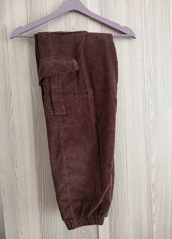 Koton Kadın Koyu Kahverengi Paçası Lastikli Kadife Pantolon - Görsel 6