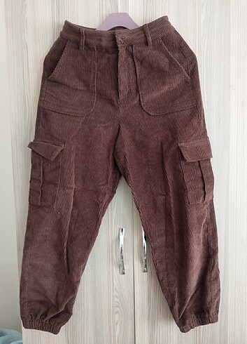 Koton Kadın Koyu Kahverengi Paçası Lastikli Kadife Pantolon - Görsel 4