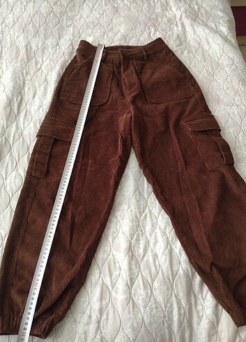 Koton Kadın Koyu Kahverengi Paçası Lastikli Kadife Pantolon - Görsel 9