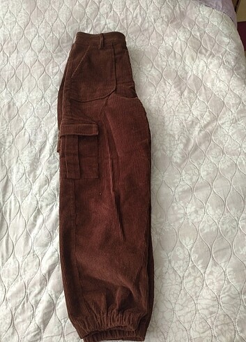 Koton Kadın Koyu Kahverengi Paçası Lastikli Kadife Pantolon - Görsel 13