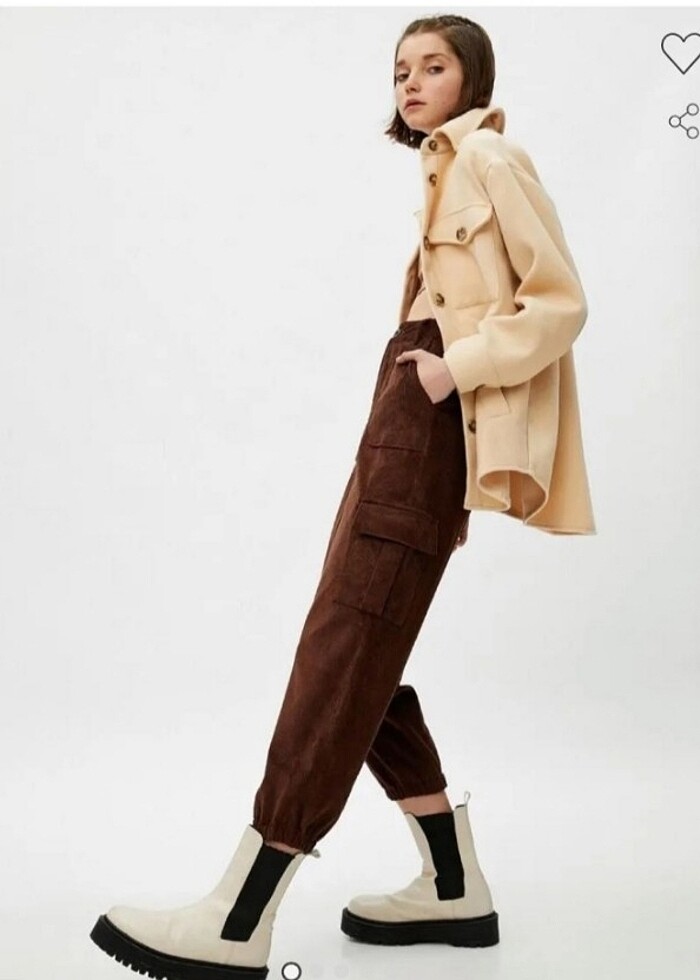 Koton Kadın Koyu Kahverengi Paçası Lastikli Kadife Pantolon - Görsel 2