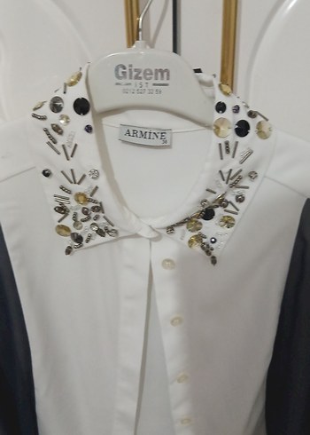 Armine Nakışlı Yaka Detaylı Uzun Kollu Beyaz Gömlek