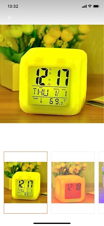 7 renk değiştiren alarmlı küp masa saati