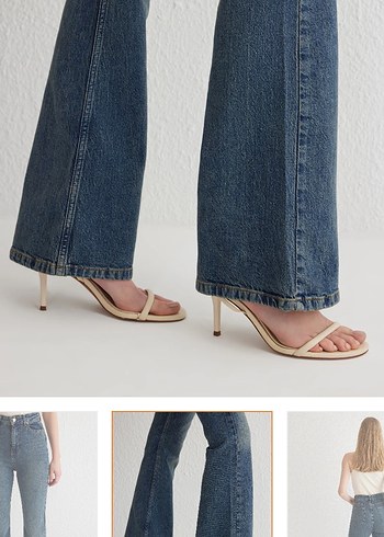 32 Beden Trendyolmilla Koyu mavi yüksek bel flare jeans