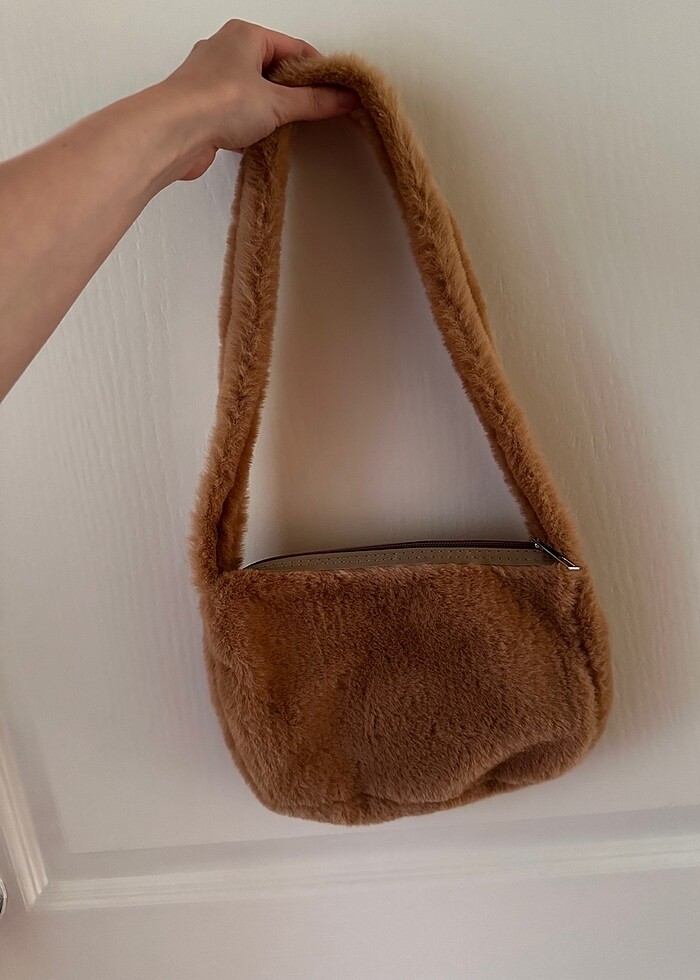peluş taba kol çantası - Görsel 2
