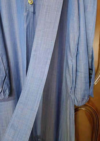 Uzun Kollu Mavi Denim Bohem Elbise - Görsel 6