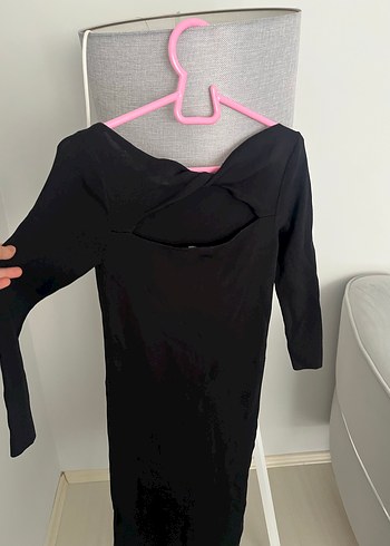 V Yaka Siyah Midi Hamile Elbisesi - Görsel 3