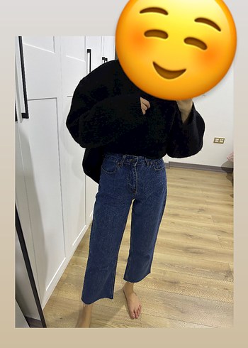 Kadın mavi Midi Kot Pantolon - Görsel 3