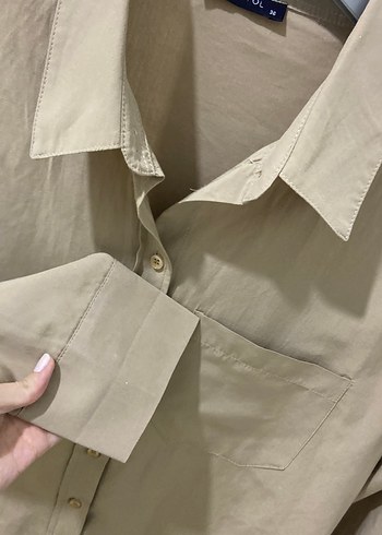 Bej Düğmeli Keten Gömlek - Görsel 4