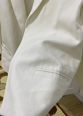 Beyaz Keten Kadın Blazer - Görsel 2