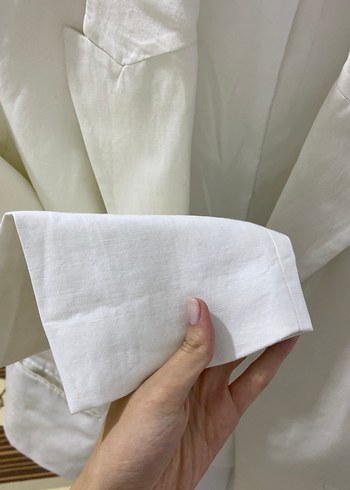 Beyaz Keten Kadın Blazer - Görsel 3