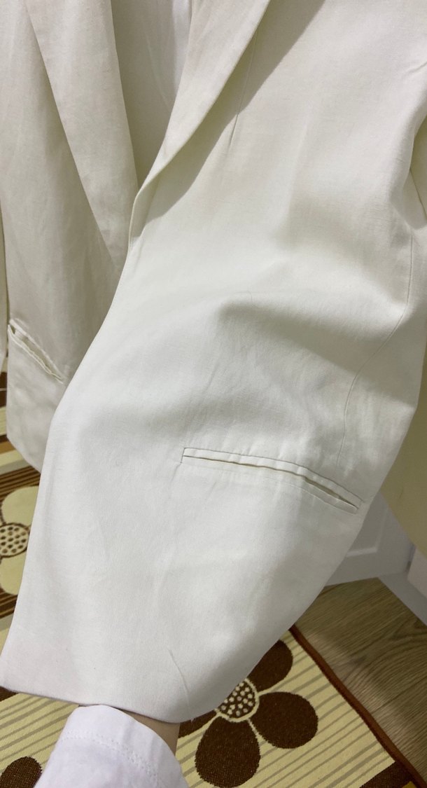 Beyaz Keten Kadın Blazer - Görsel 2
