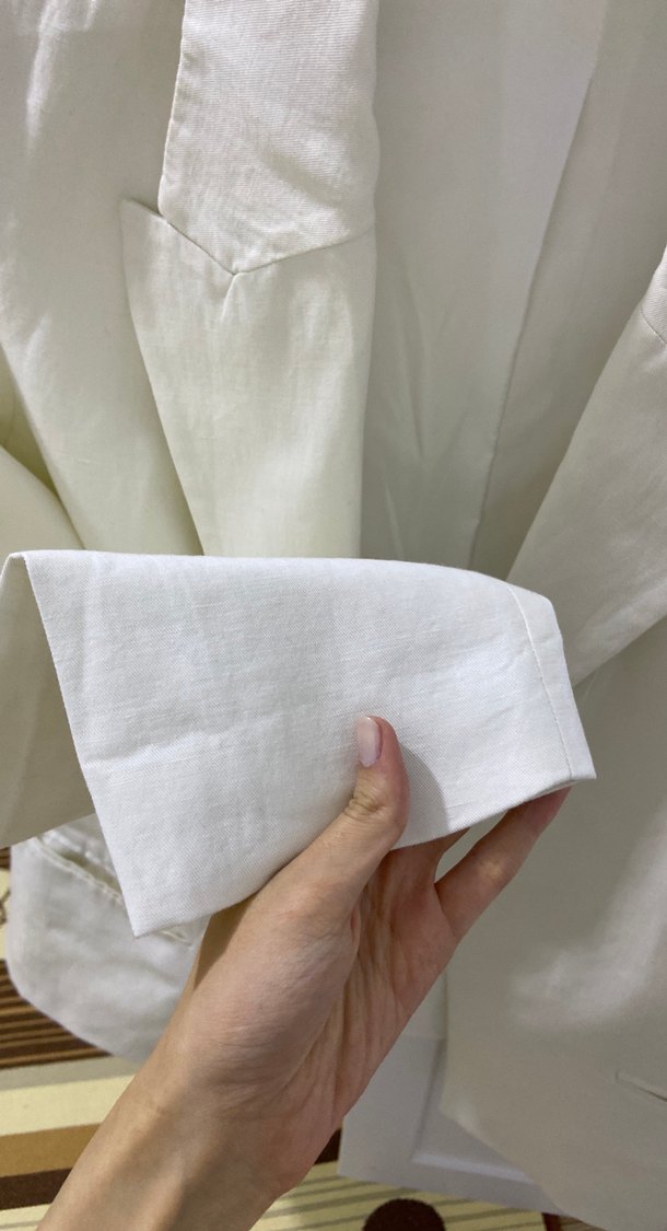 Beyaz Keten Kadın Blazer - Görsel 3