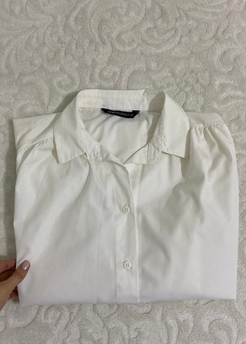 Kadın Beyaz Düğmeli Pamuklu Gömlek - Görsel 6