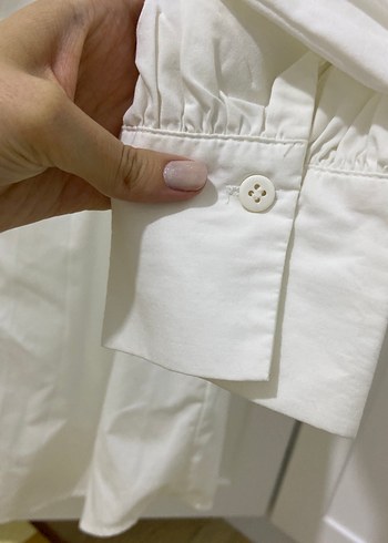 Kadın Beyaz Düğmeli Pamuklu Gömlek - Görsel 3