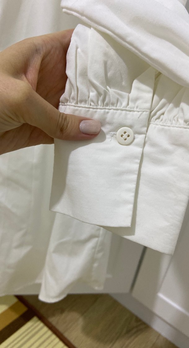 Kadın Beyaz Düğmeli Pamuklu Gömlek - Görsel 3