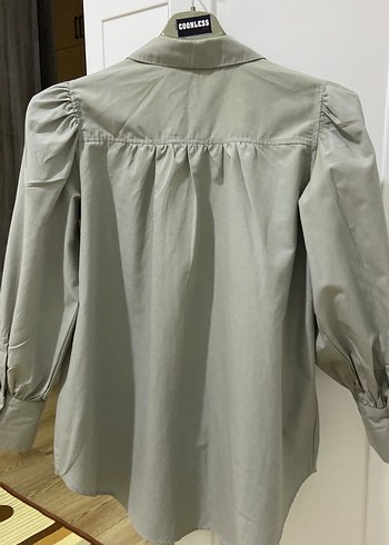 Gri Keten Kadın Gömlek, Düğmeli, Uzun Kollu - Görsel 6