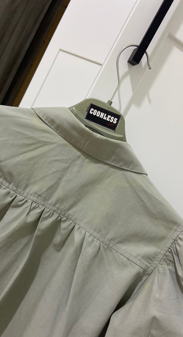 Gri Keten Kadın Gömlek, Düğmeli, Uzun Kollu - Görsel 5