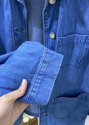 Düğmeli Mavi Kadın Denim Ceket - Görsel 3