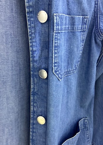 Düğmeli Mavi Kadın Denim Ceket - Görsel 4