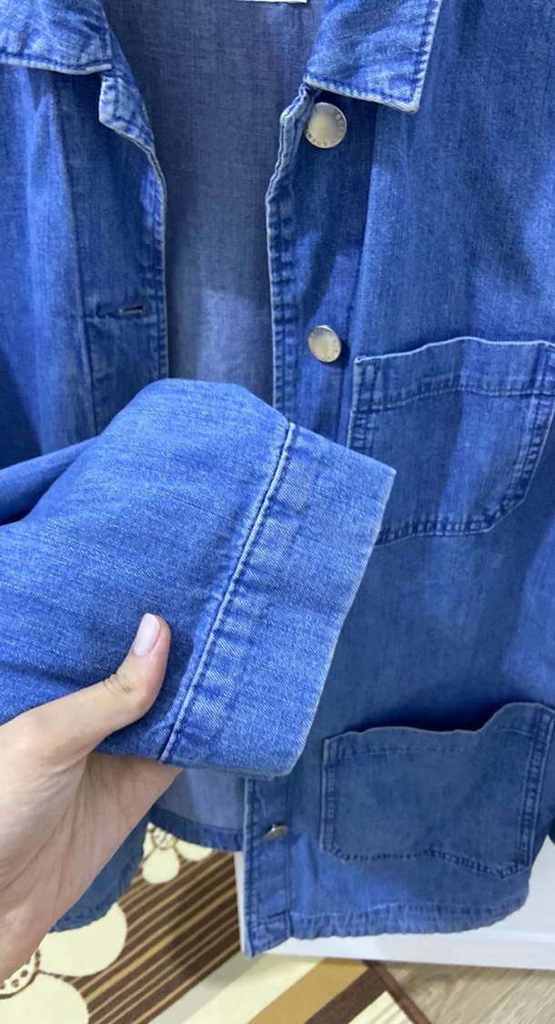Düğmeli Mavi Kadın Denim Ceket - Görsel 3