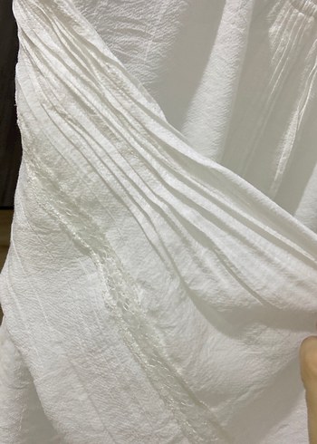 Beyaz Keten Piliseli Uzun Kollu Kadın Gömlek - Görsel 3