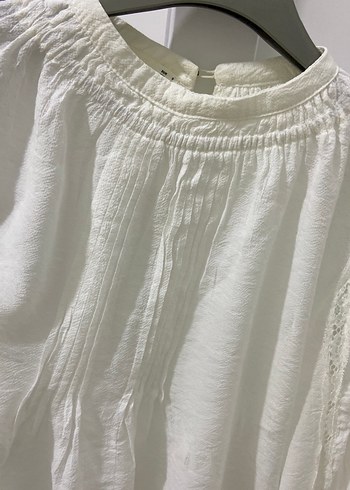 Beyaz Keten Piliseli Uzun Kollu Kadın Gömlek - Görsel 6