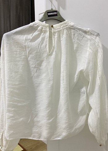 Beyaz Keten Piliseli Uzun Kollu Kadın Gömlek - Görsel 8