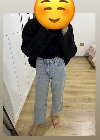 Açık mavi Midi Boy düz kesim Kadın Kot Pantolon - Görsel 3