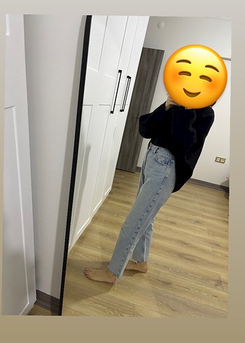 Açık mavi Midi Boy düz kesim Kadın Kot Pantolon - Görsel 2