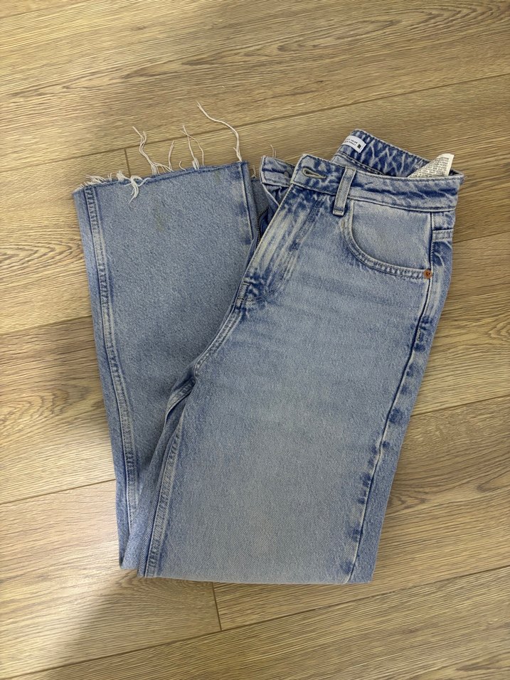 Açık mavi Midi Boy düz kesim Kadın Kot Pantolon - Görsel 5