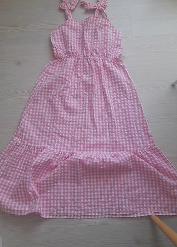 Pembe Kareli Bohem Kare Yaka Elbise/XSIDE