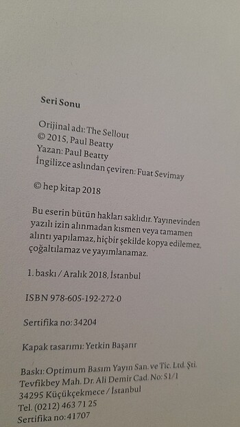 Seri Sonu/Paul Beatty/Hep Kitap  - Görsel 9