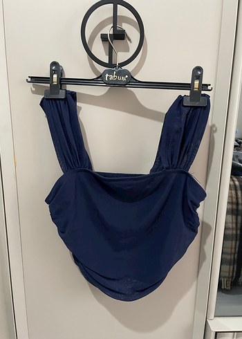 Lacivert Drapeli Crop - Görsel 2