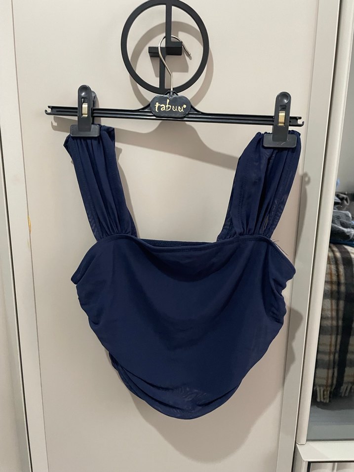 Lacivert Drapeli Crop - Görsel 2