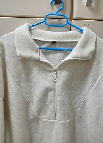 m Beden beyaz Renk trendyolmilla ekru fermuar detaylı polar örme sweatshirt