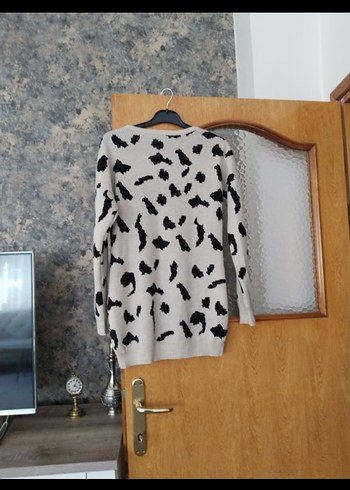 Bej krem Leopar Desenli Triko Kadın Kazak - Görsel 2