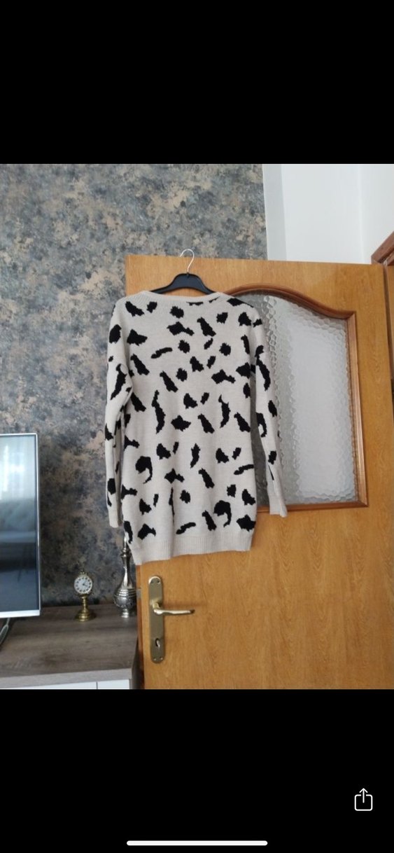 Bej krem Leopar Desenli Triko Kadın Kazak - Görsel 2