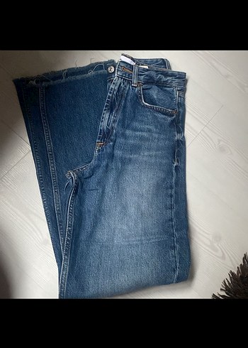 Mavi koyu mavi lacivert wide leg bol paça jean - Görsel 2