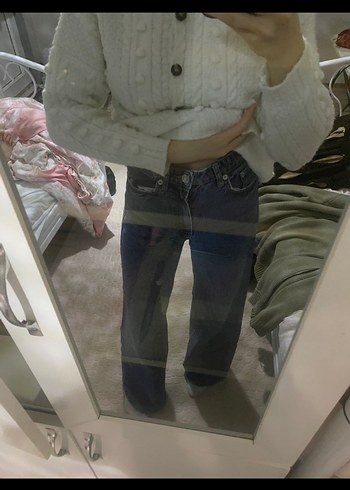 Mavi koyu mavi lacivert wide leg bol paça jean - Görsel 5