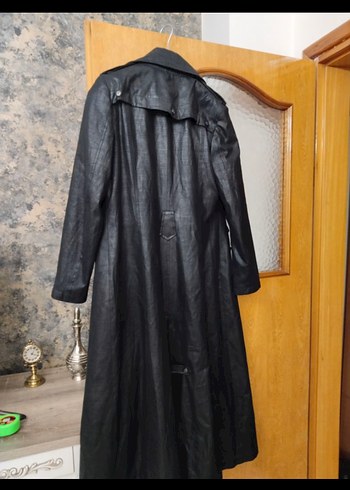 Siyah Deri Uzun Kadın Kaban Alvina - Görsel 2