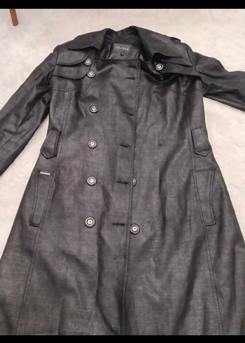 Siyah Deri Uzun Kadın Kaban Alvina - Görsel 4