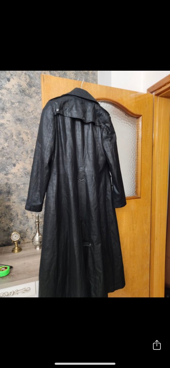 Siyah Deri Uzun Kadın Kaban Alvina - Görsel 2