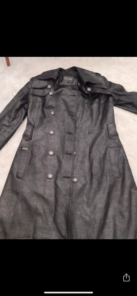 Siyah Deri Uzun Kadın Kaban Alvina - Görsel 4