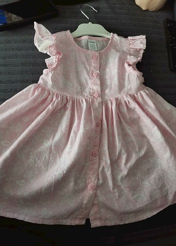 9-12 Ay Beden Kız Çocuk Pembe Fırfırlı Elbise
