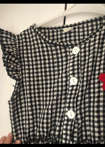 11-12 Yaş Beden Çiçek Nakışlı Düğmeli Kız çocuk Elbisesi