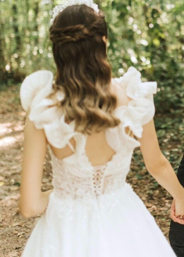 ekru taşlı gelinlik - Görsel 5