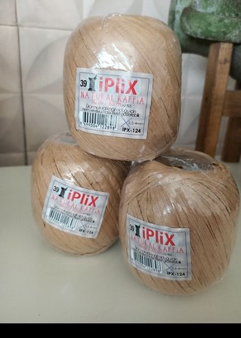 Doğal Rafia İp, yerli, yumuşak, yıkanabilir 50 gramlık 3 adet